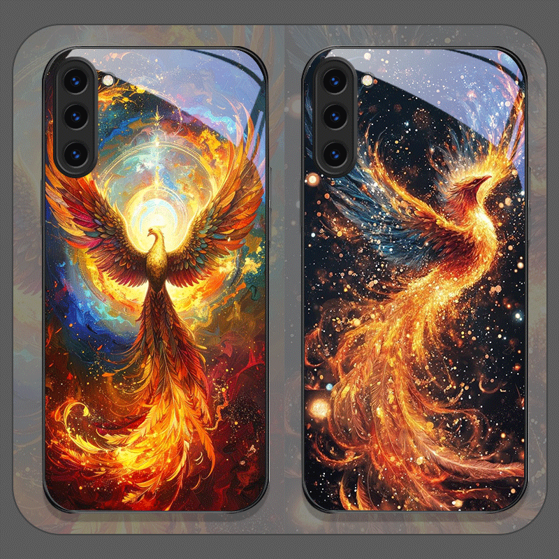 Phone Cases Samsung S24 - Aesthetic Phoenix Fire Feather Pattern Tempered