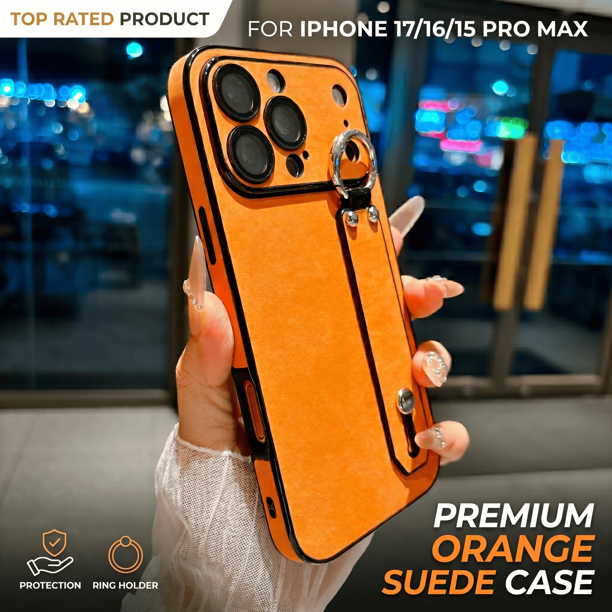 Phone Cases For Iphone 15 - Suede Leather Wrist Strap Holder Phone
