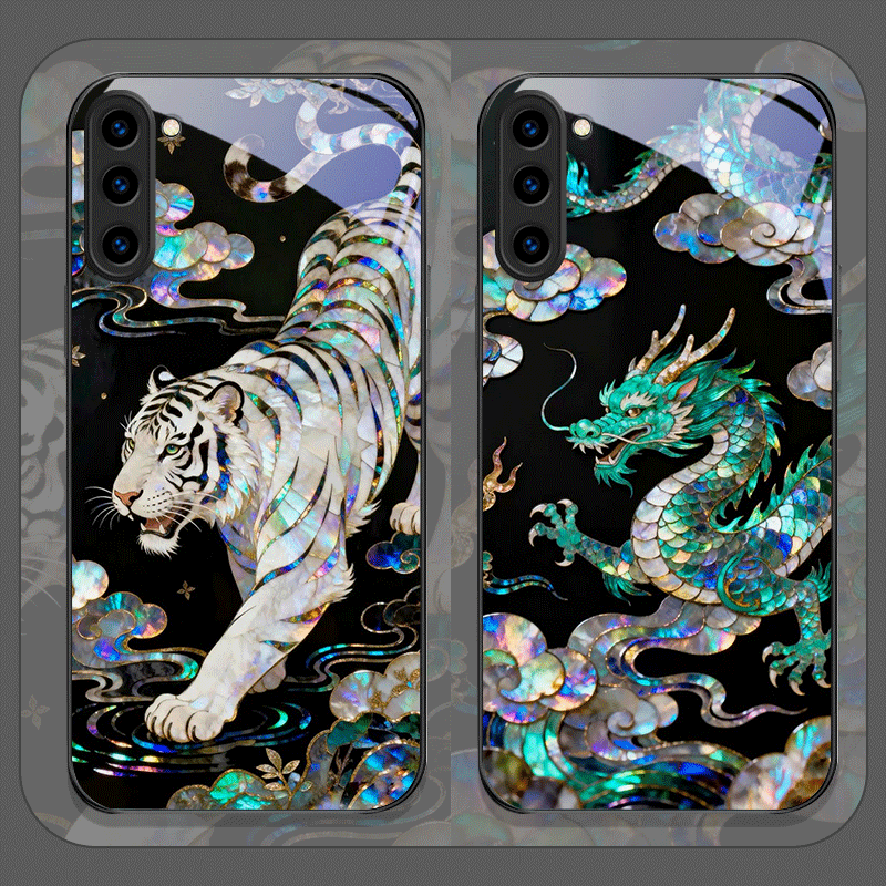 Phone Cases Samsung S24 - Stylish Tiger Dragon Marble Texture Printed