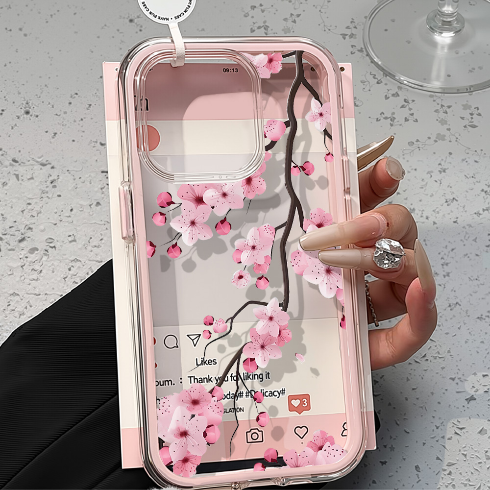 Phone Cases For Iphone 15 - 2in1 Pink Flower Case For iPhone